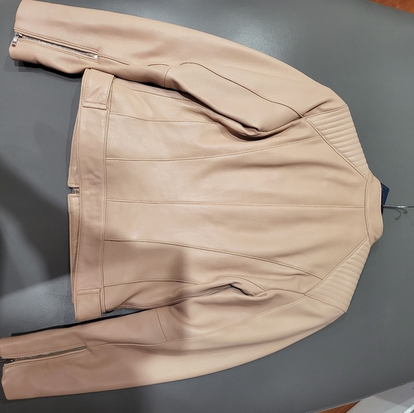Cole Haan Moto Jacket in Blush Pink - snap neck button - Picture 5 of 10
